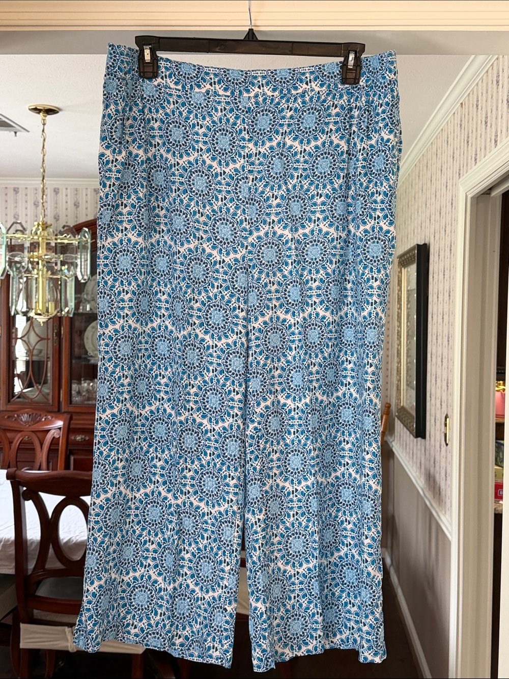 Blue Floral Medallion Wide-Leg Pants by Stella Parker Collection